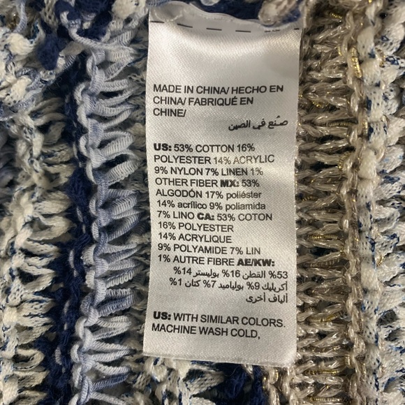 Chico's Beige and Navy Striped Fringe Cardigan - Picture 4 of 6